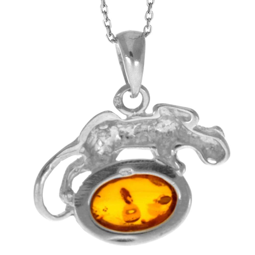 925 Sterling Silver & Genuine Baltic Amber Modern Lizard Pendant K211