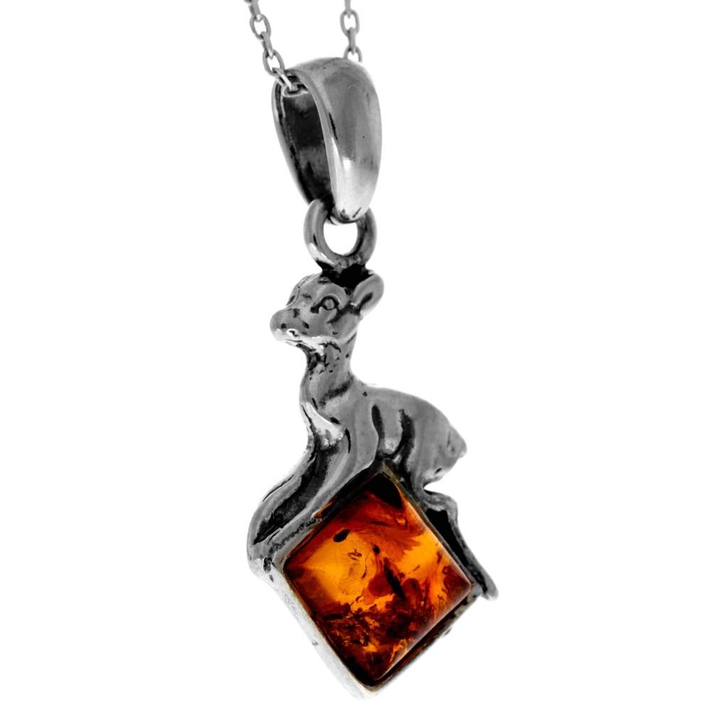 925 Sterling Silver & Genuine Baltic Amber Classic Fawn Pendant - K218