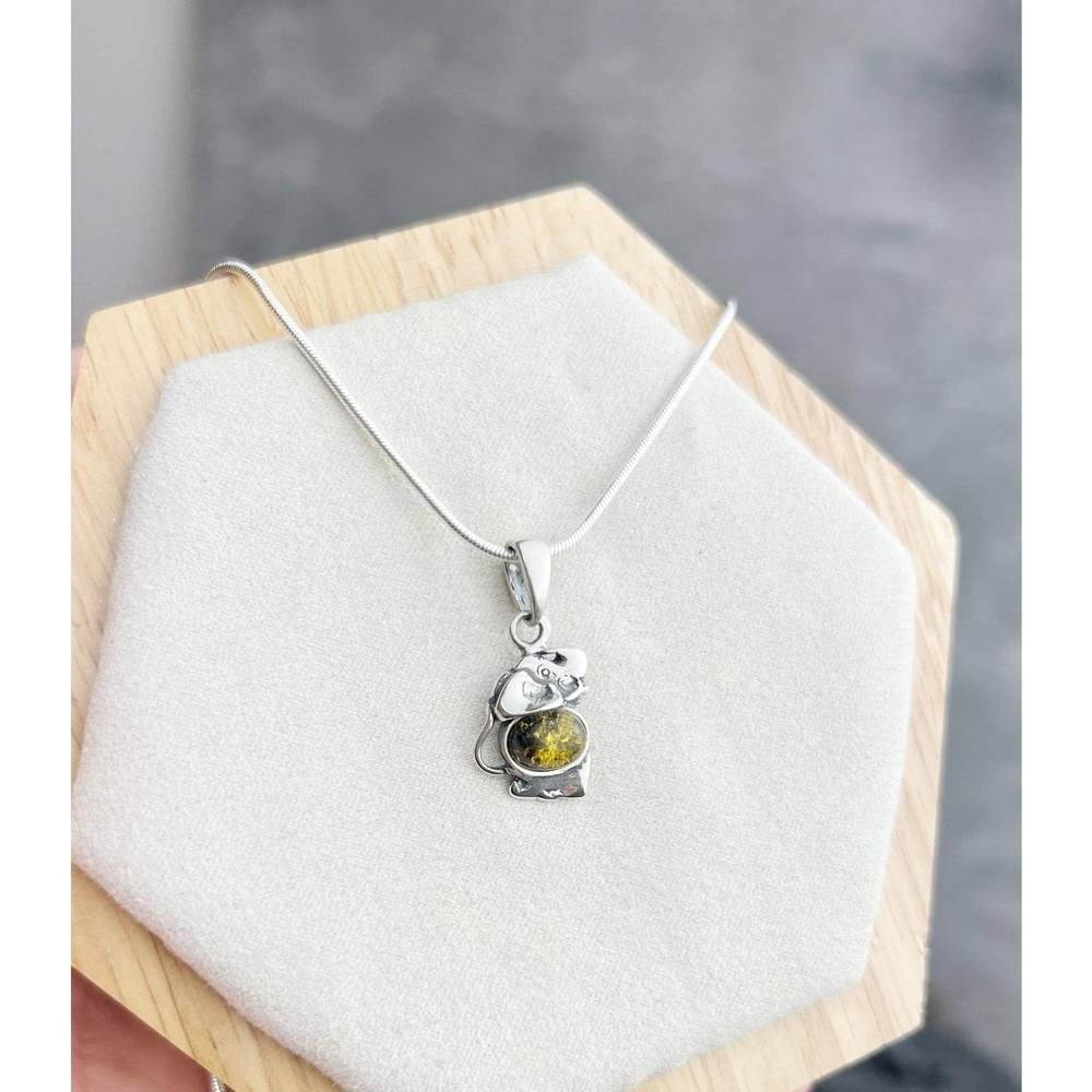 925 Sterling Silver & Genuine Baltic Amber Classic Elephant Pendant - K330