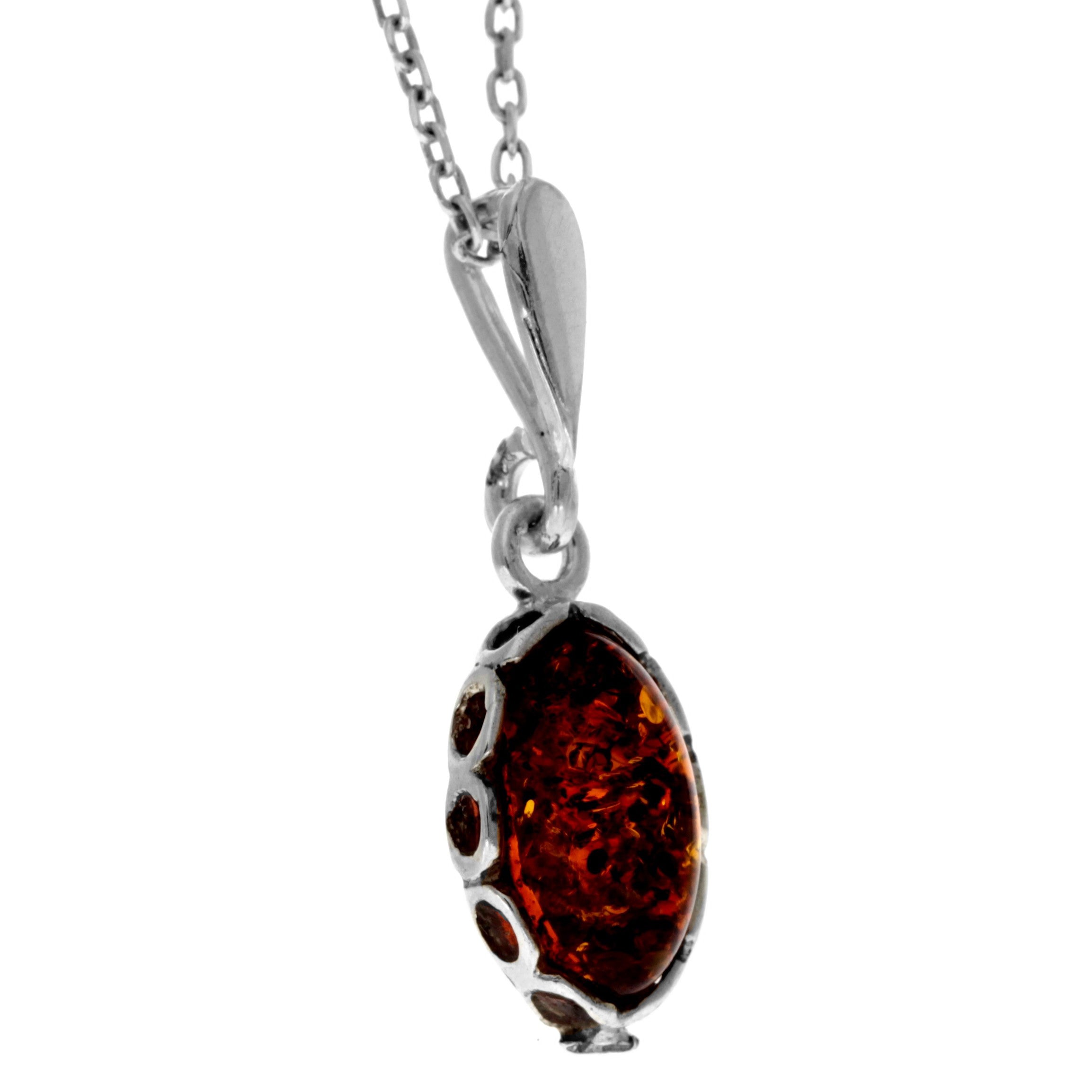 925 Sterling Silver & Genuine Baltic Amber Classic Oval Pendant K354