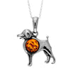 925 Steling Silver & Genuine Baltic Amber Dog Pendant K358C