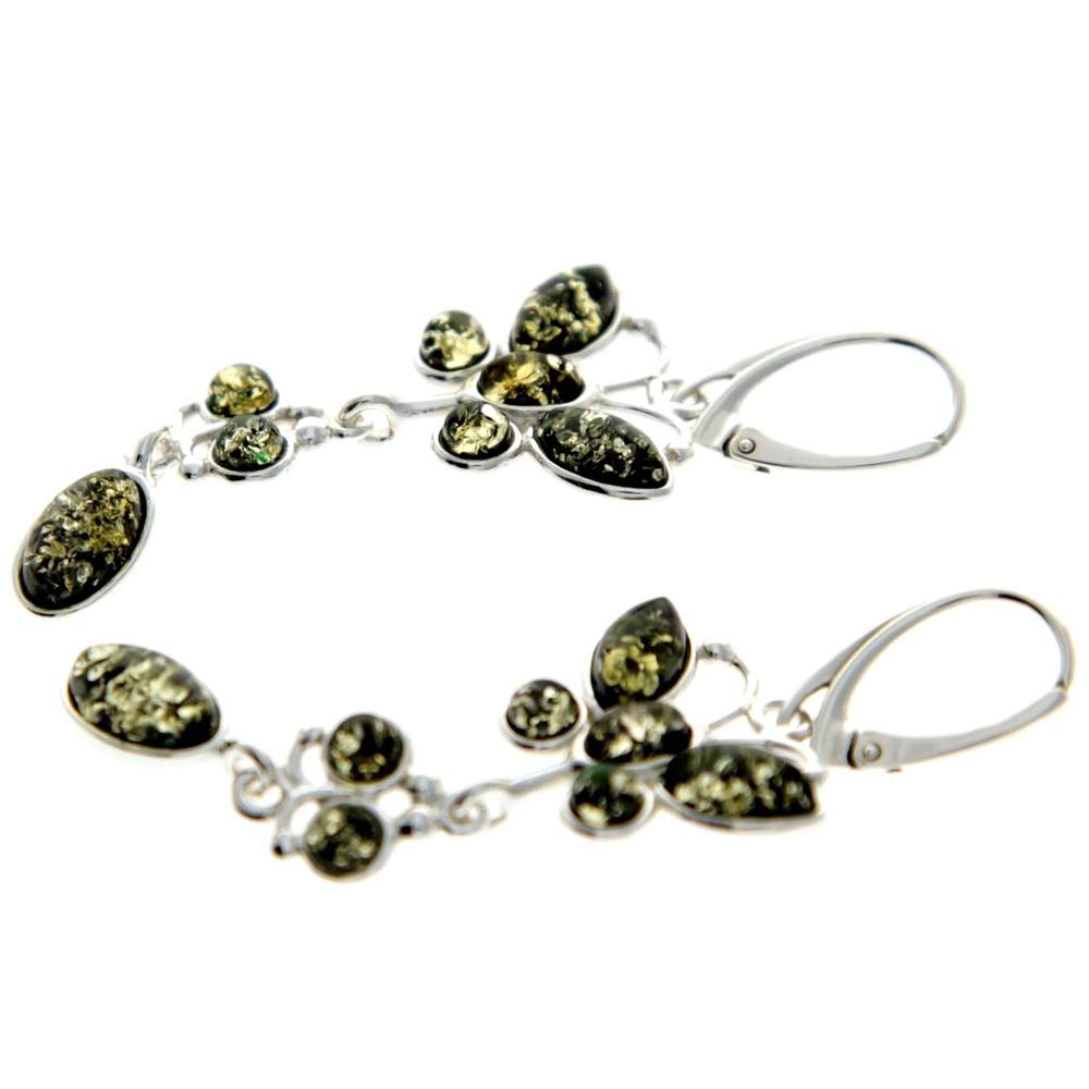 925 Sterling Silver & Genuine Baltic Amber Butterfly Earrings - M063