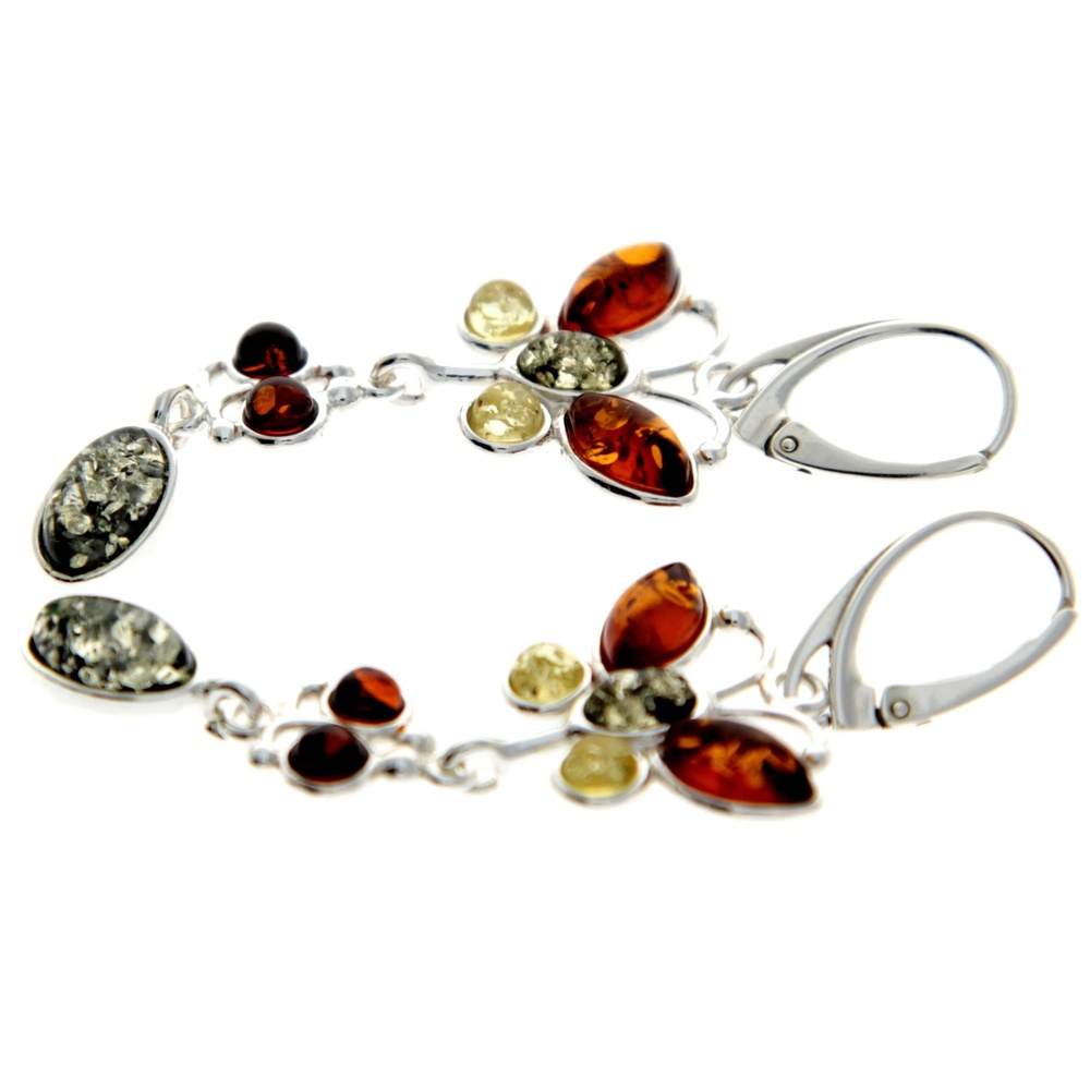 925 Sterling Silver & Genuine Baltic Amber Butterfly Earrings - M063