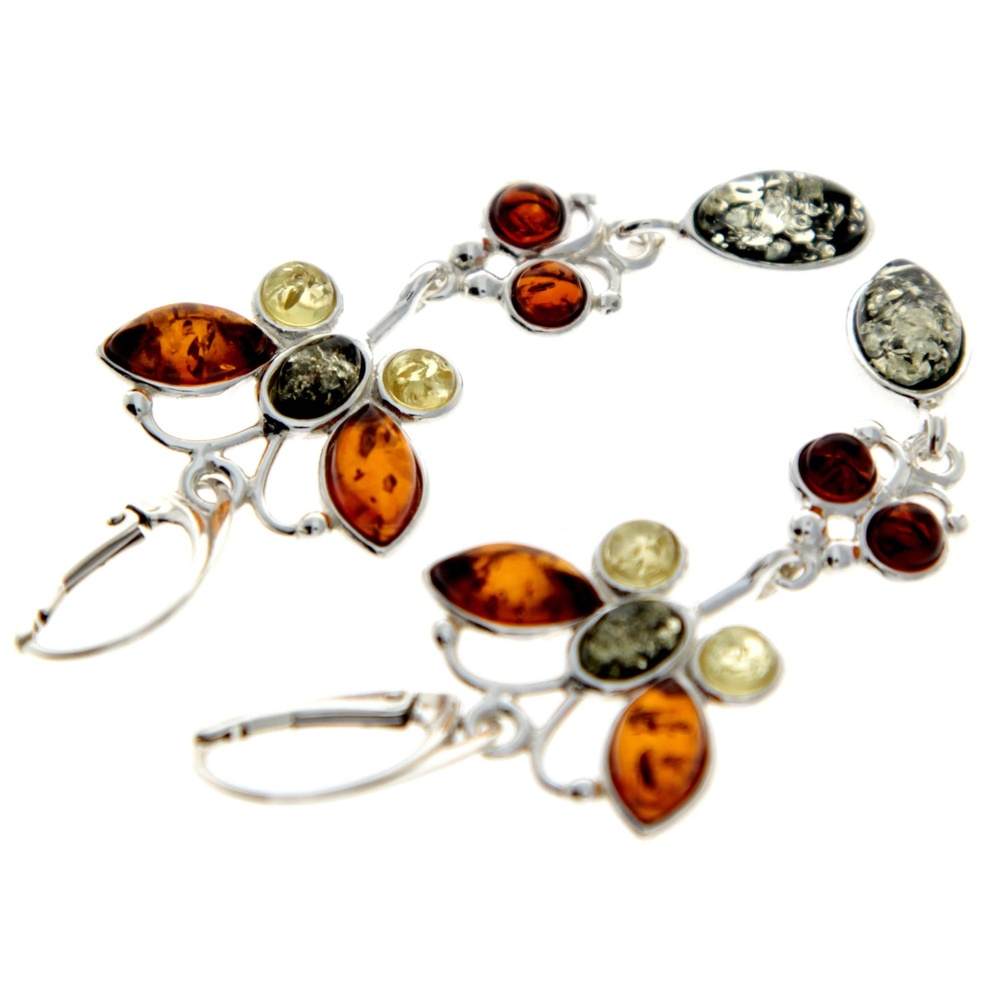 925 Sterling Silver & Genuine Baltic Amber Butterfly Earrings - M063