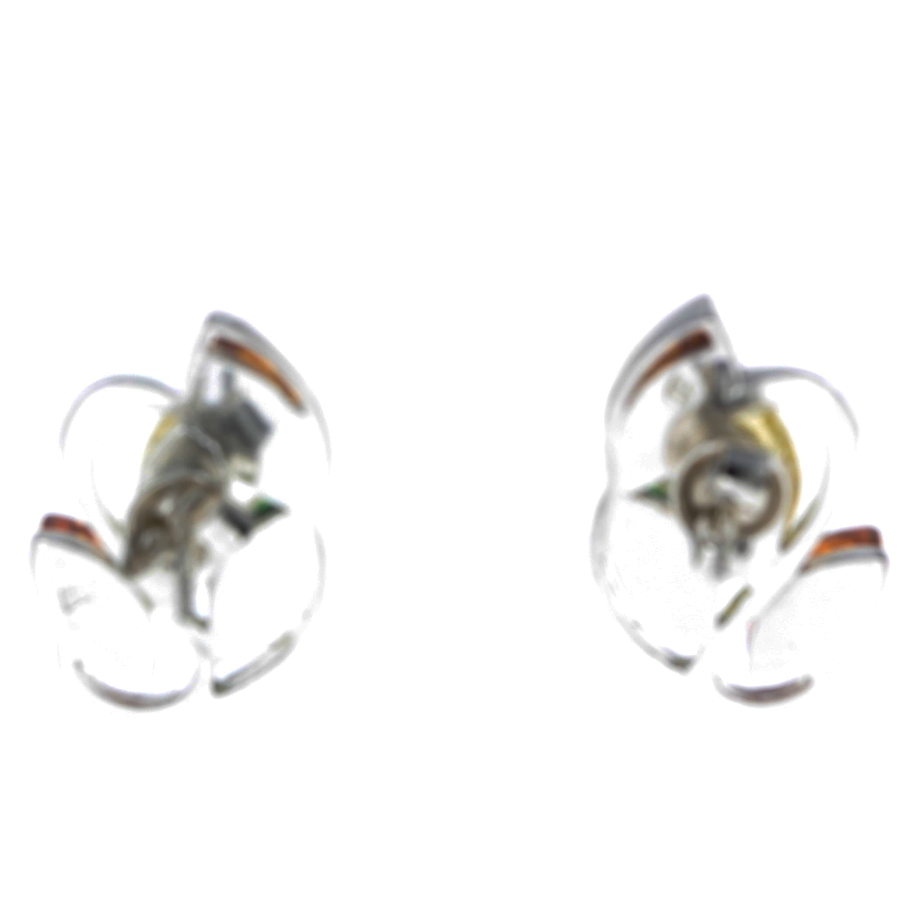 925 Sterling Silver & Genuine Baltic Amber Modern Studs Earrings - M186