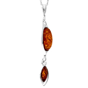 925 Sterling Silver & Genuine Baltic Amber Modern Long Pendant - M270