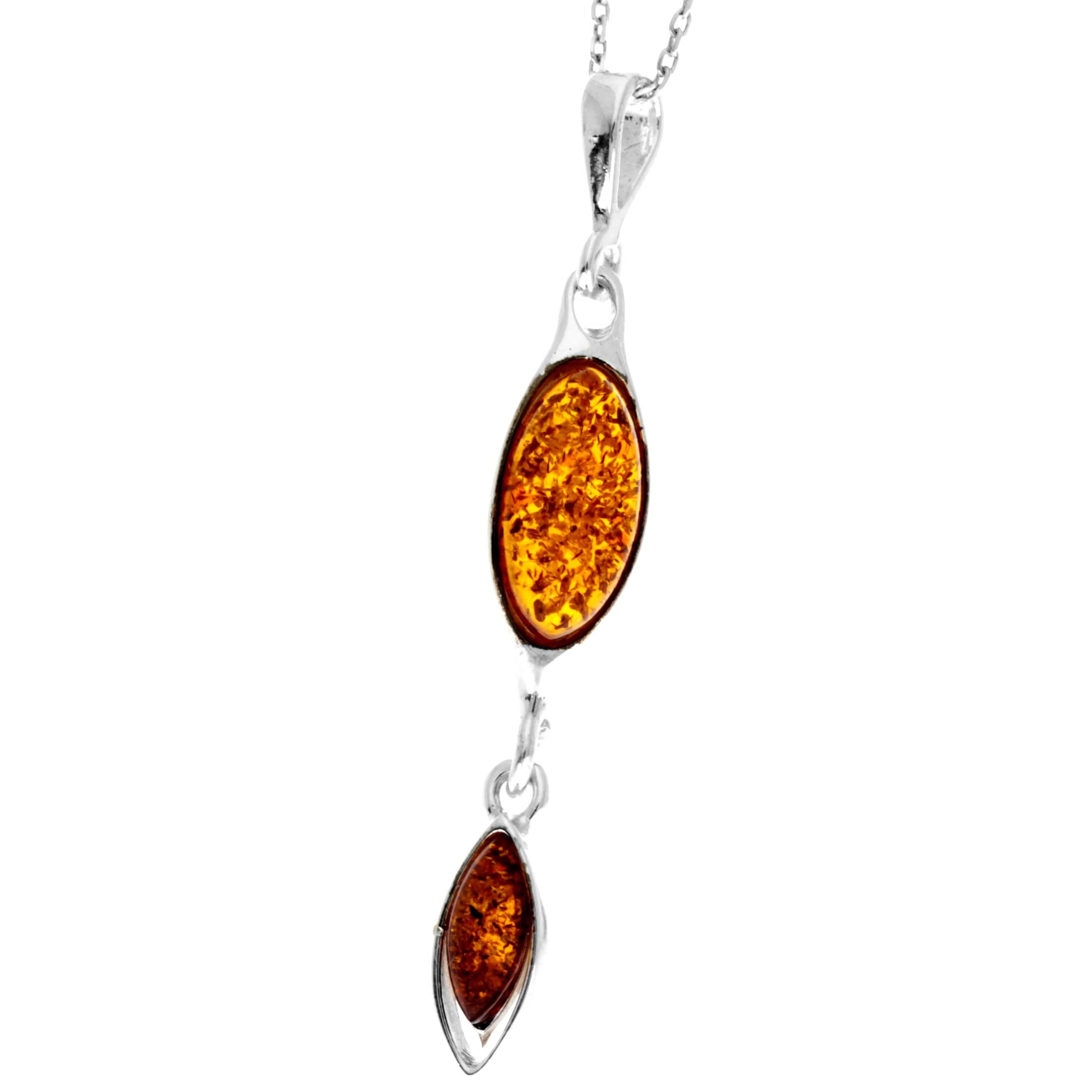 925 Sterling Silver & Genuine Baltic Amber Modern Long Pendant - M270