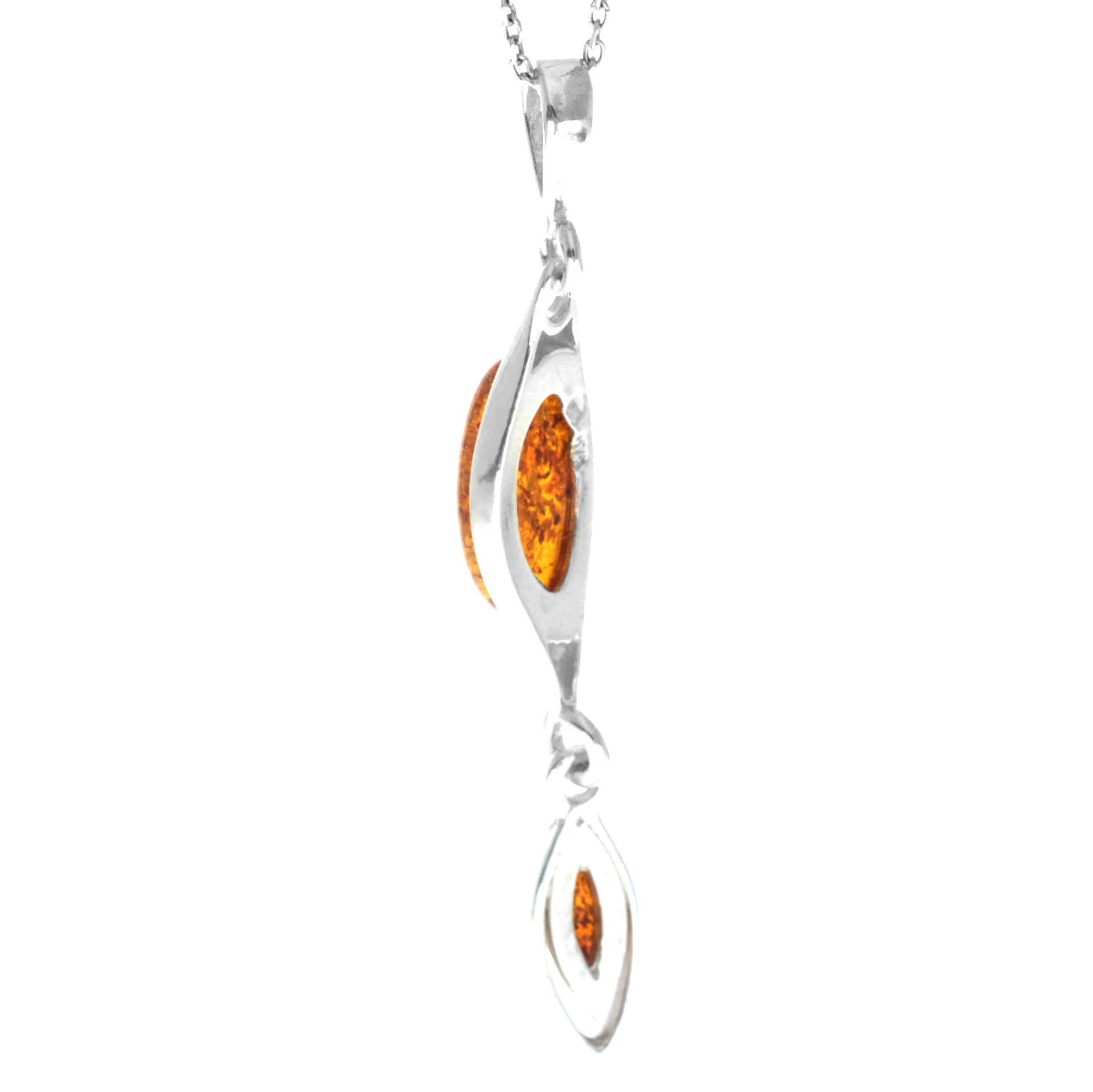 925 Sterling Silver & Genuine Baltic Amber Modern Long Pendant - M270