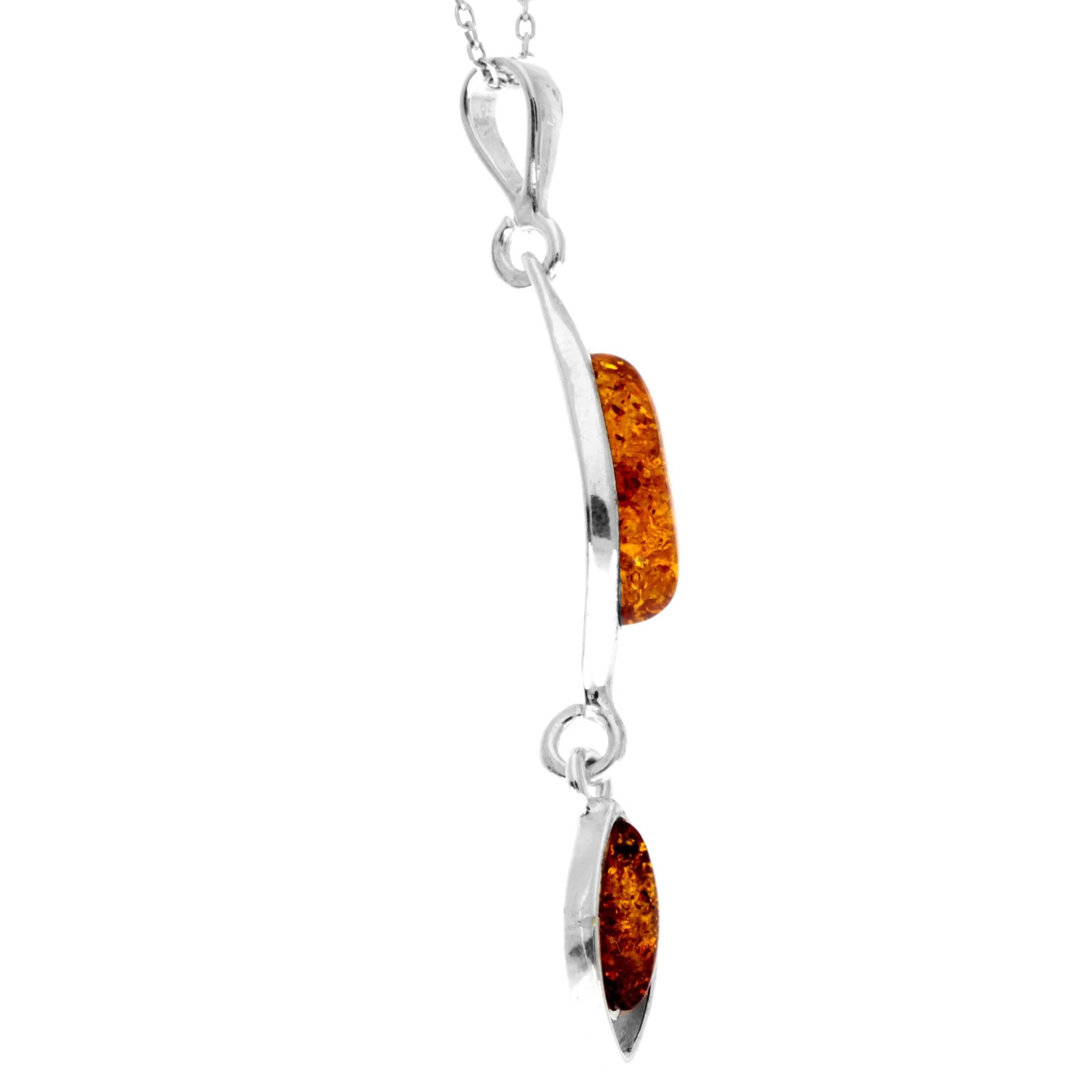 925 Sterling Silver & Genuine Baltic Amber Modern Long Pendant - M270