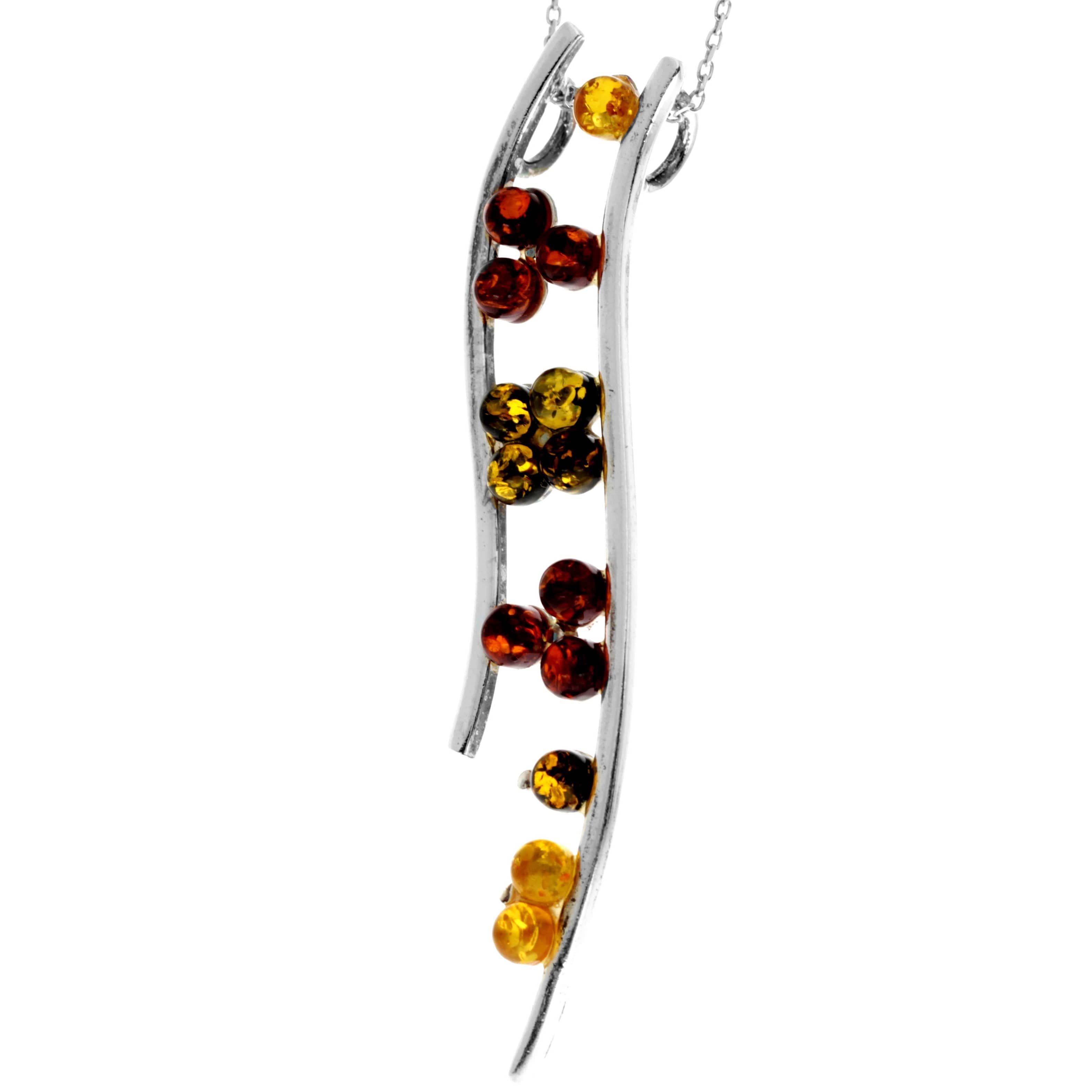 925 Sterling Silver & Genuine Baltic Amber Modern  Long Pendant - M324