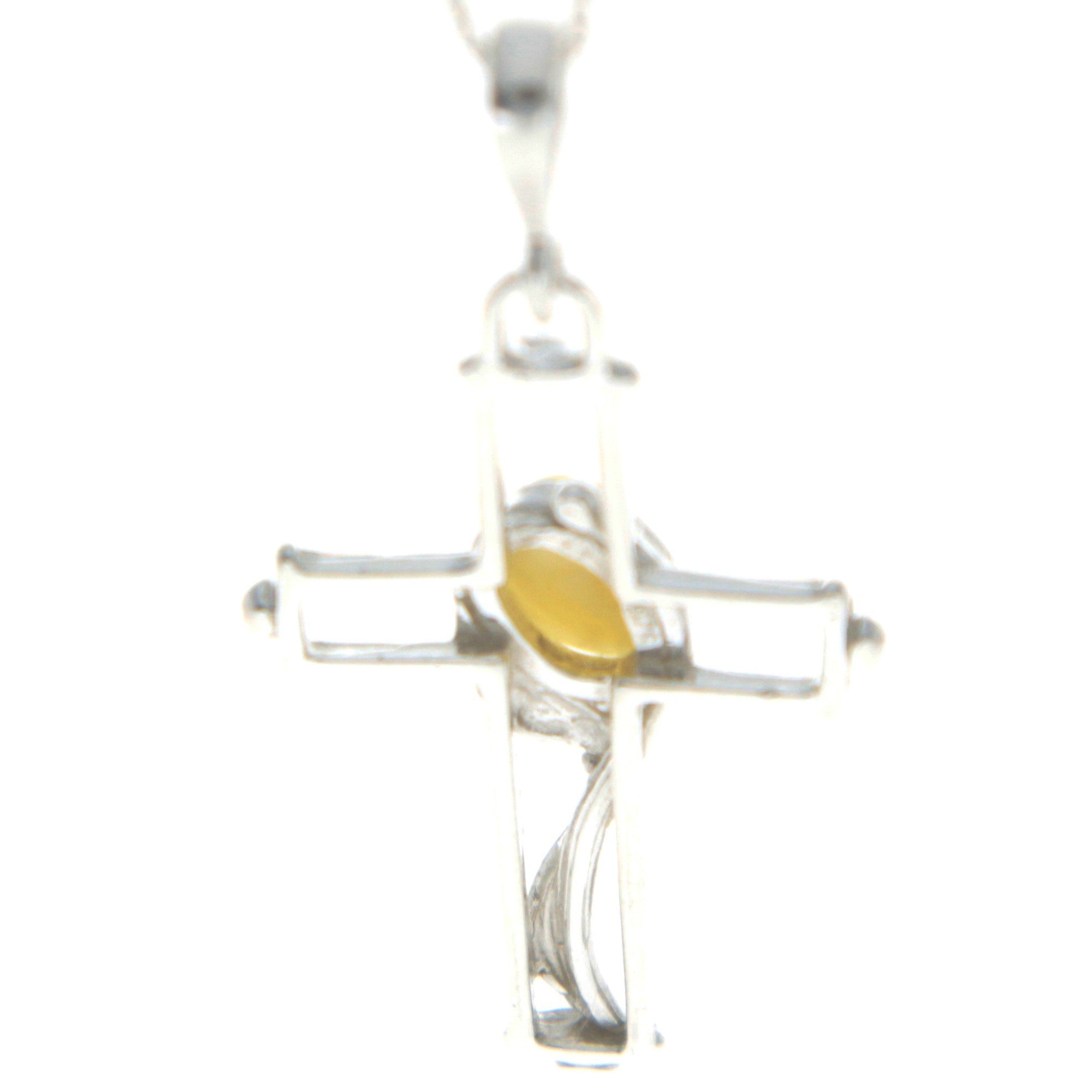 925 Sterling Silver & Genuine Baltic Amber Cross Pendant - M330