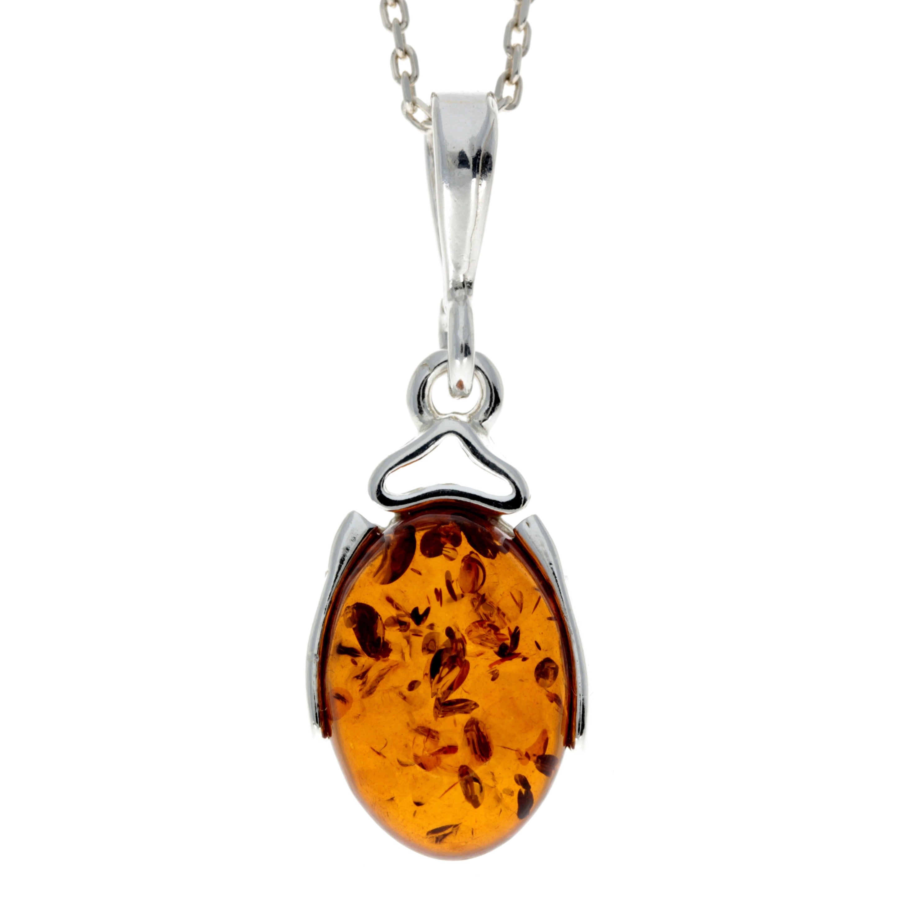 925 Sterling Silver & Genuine Baltic Amber Classic Pendant - M335