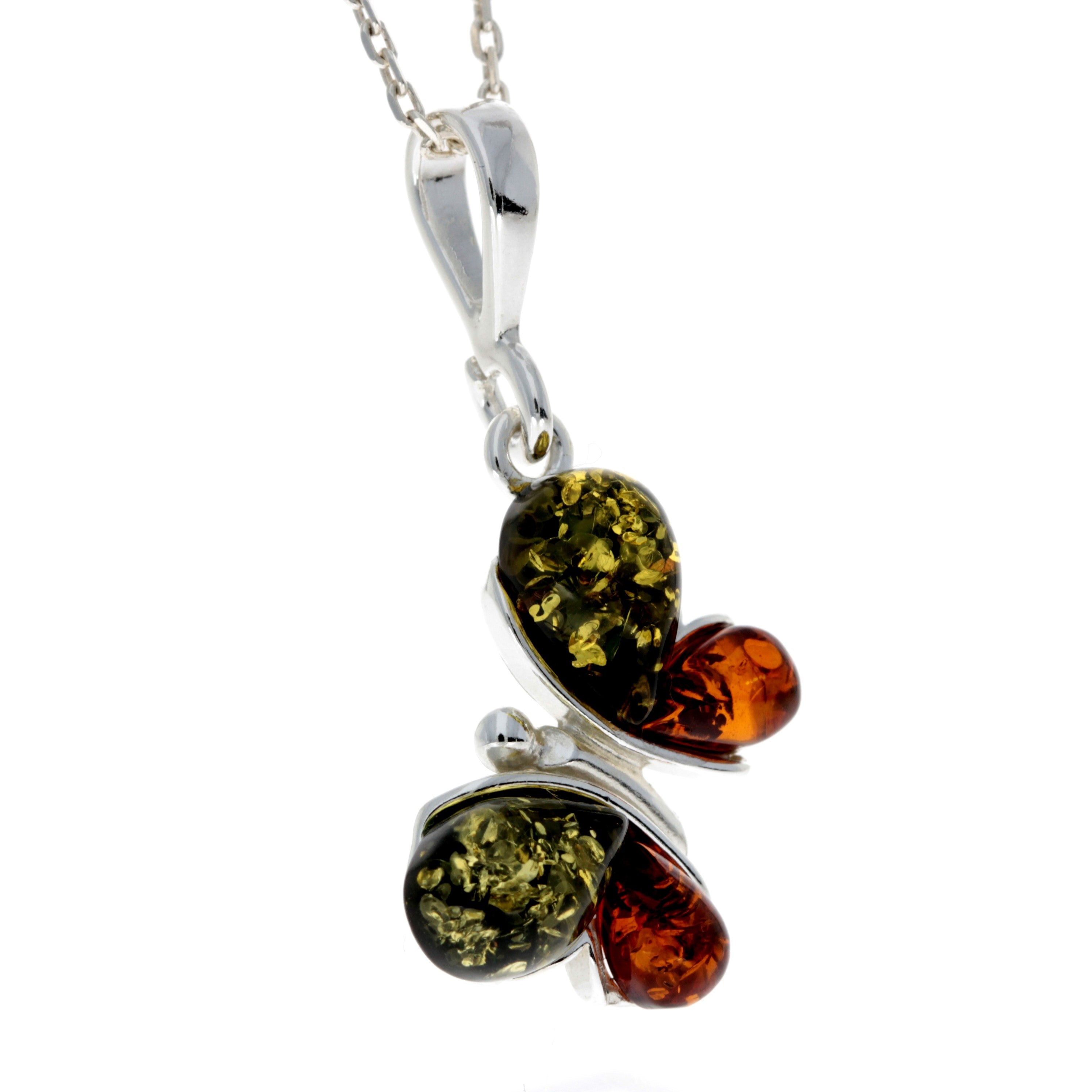 925 Sterling Silver & Genuine Baltic Amber ButterflyPendant - M345