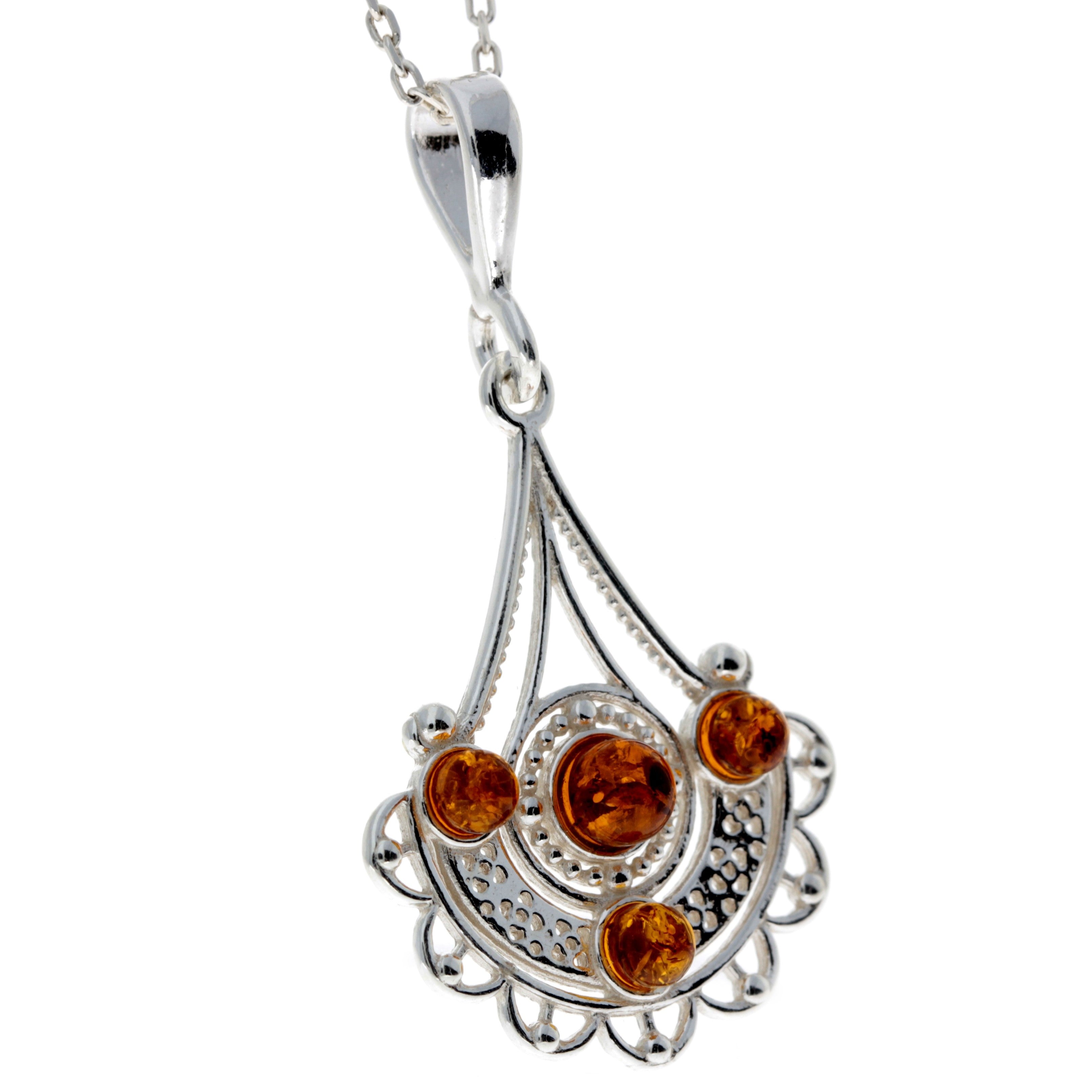 925 Sterling Silver & Genuine Baltic Amber Classic Pendant - M391