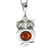 925 Sterling Silver & Genuine Baltic Amber Owl Pendant - M393