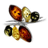 925 Sterling Silver & Genuine Baltic Amber Modern Multi-stone Ring - M423