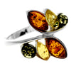 925 Sterling Silver & Genuine Baltic Amber Modern Multi-stone Ring - M423