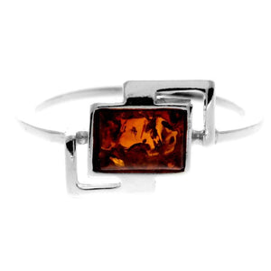 925 Sterling Silver & Genuine Baltic Amber Rectangular Ring - M424