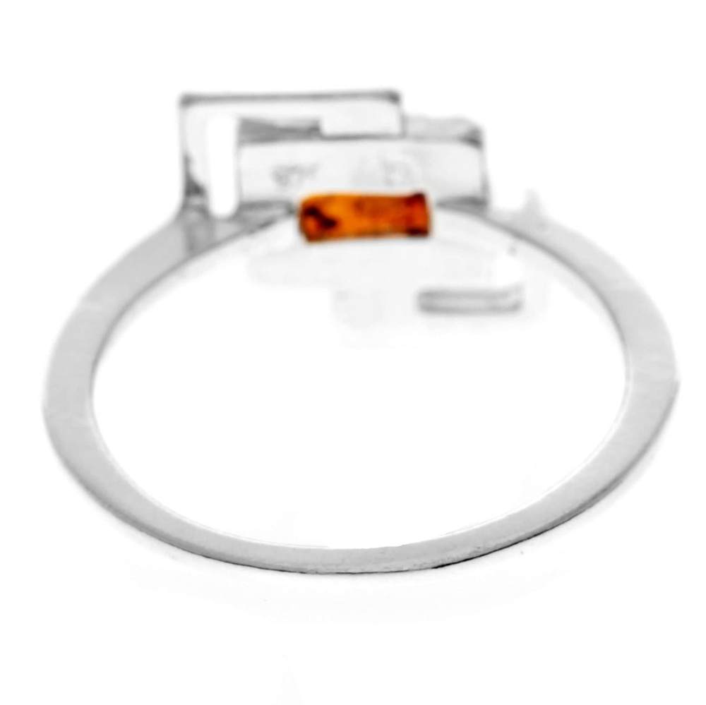 925 Sterling Silver & Genuine Baltic Amber Rectangular Ring - M424