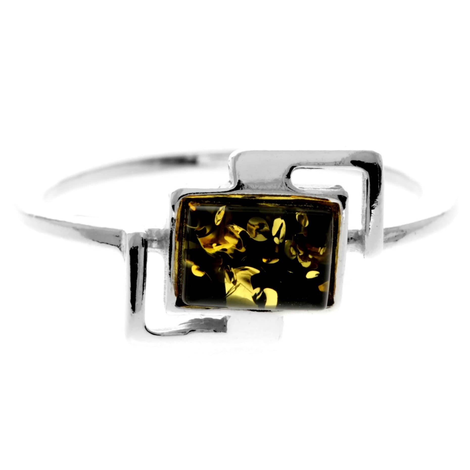 925 Sterling Silver & Genuine Baltic Amber Rectangular Ring - M424