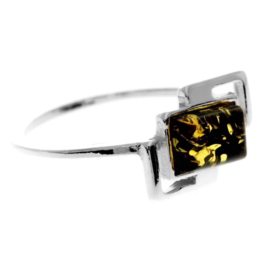 925 Sterling Silver & Genuine Baltic Amber Rectangular Ring - M424