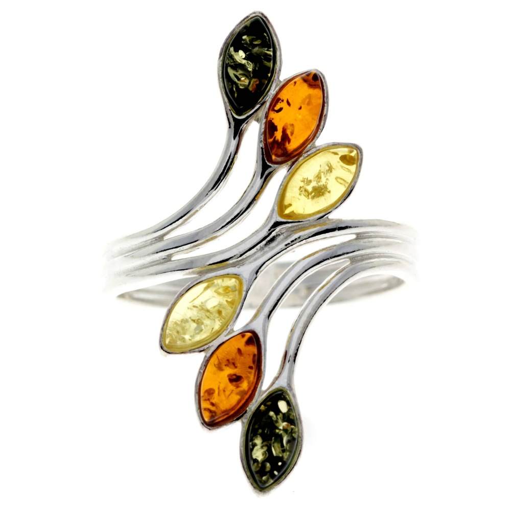 925 Sterling Silver & Genuine Multitone Baltic Amber Modern Ring - M464