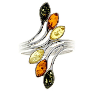 925 Sterling Silver & Genuine Multitone Baltic Amber Modern Ring - M464