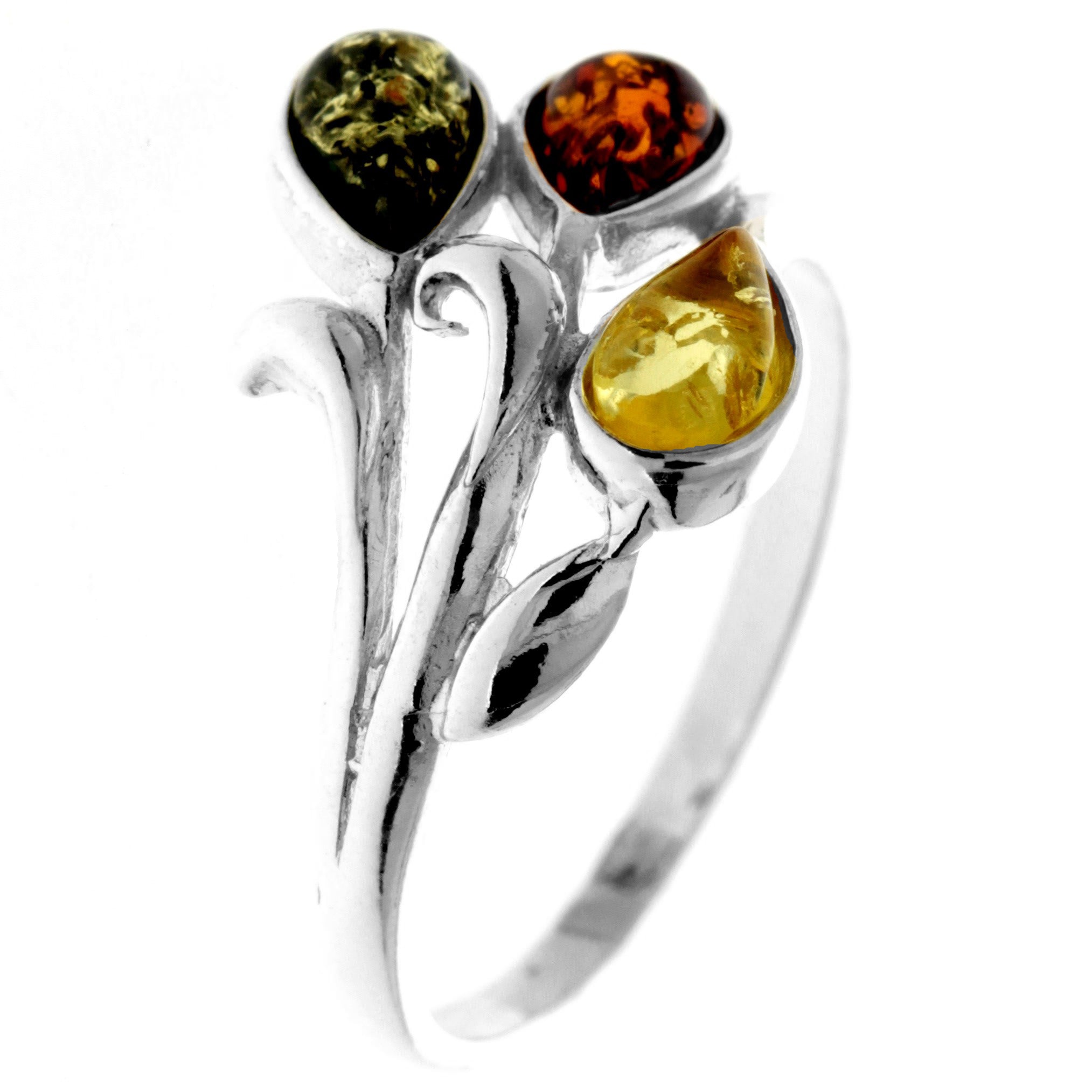 925 Sterling Silver & Genuine Baltic Amber Modern Ring - M477