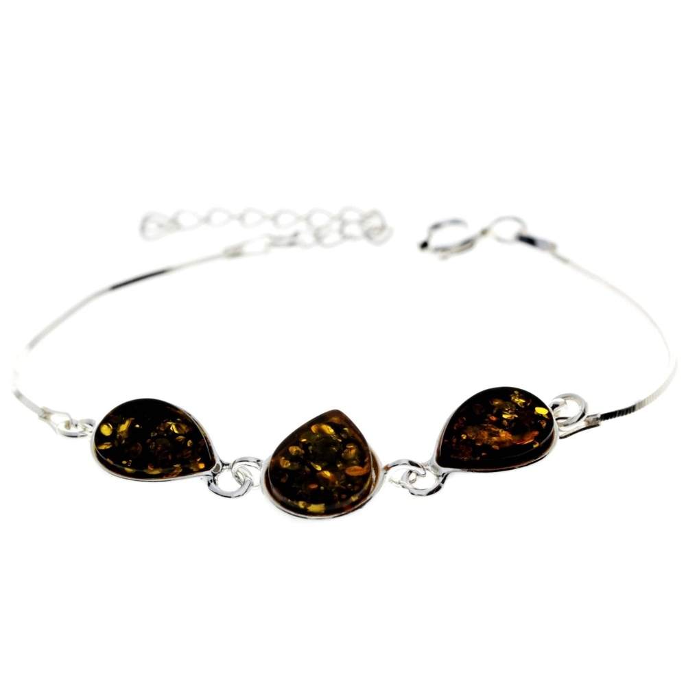 925 Sterling Silver & Baltic Amber Classic Adjustable Bracelet 20 cm - M554