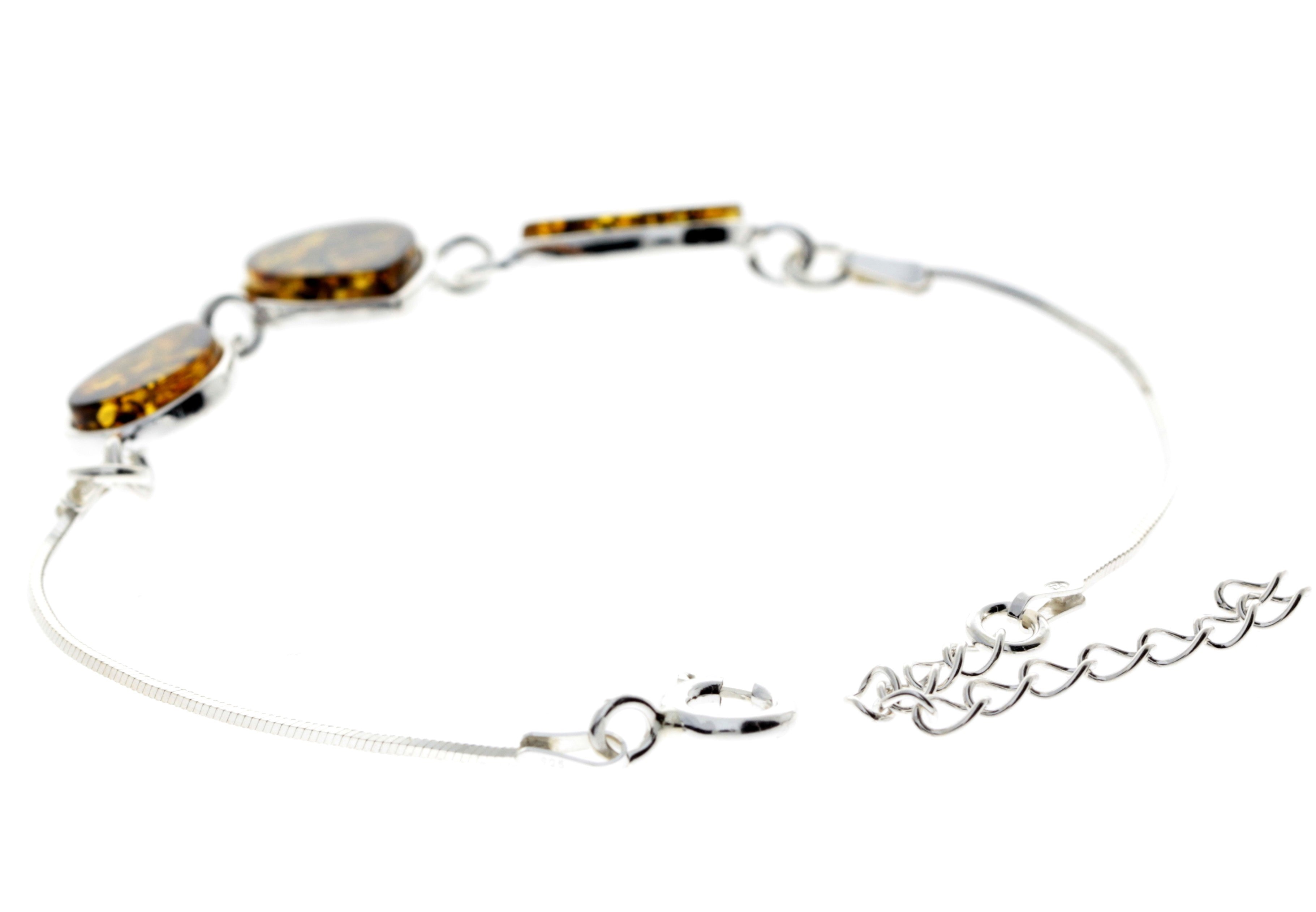 925 Sterling Silver & Baltic Amber Classic Adjustable Bracelet 20 cm - M554