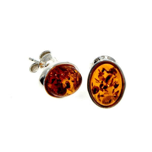 Designer Silver & Amber Stud Earrings in Cognac - SilverAmberJewellery