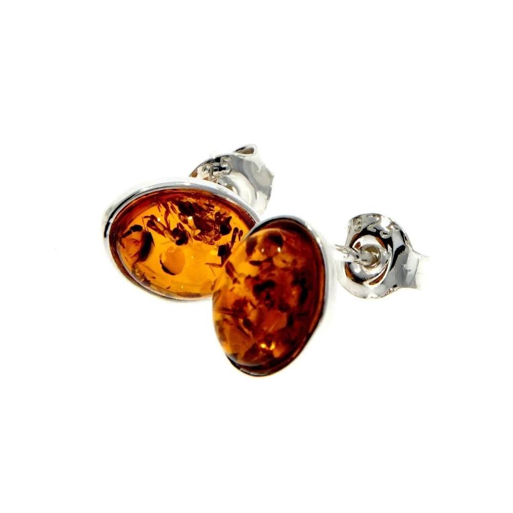 925 Sterling Silver & Oval Amber Stud Earrings - M637