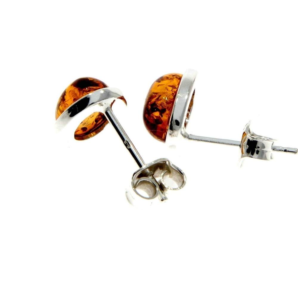 Designer Silver & Amber Stud Earrings in Cognac - SilverAmberJewellery