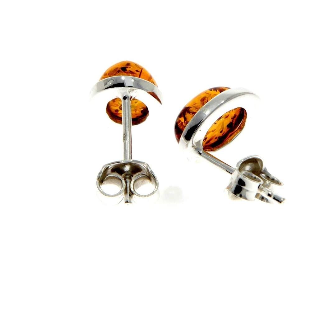 925 Sterling Silver & Oval Amber Stud Earrings - M637