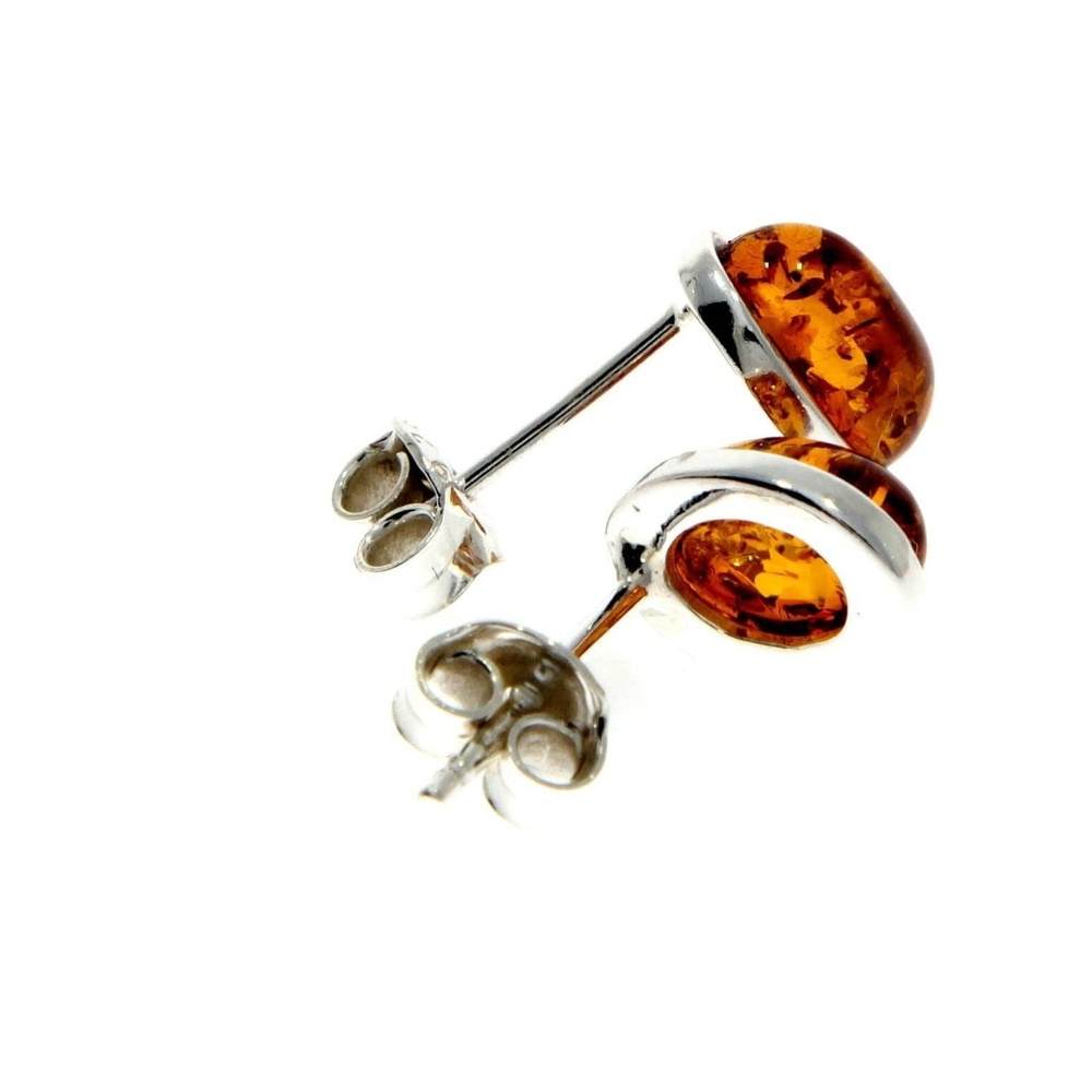 Designer Silver & Amber Stud Earrings in Cognac - SilverAmberJewellery