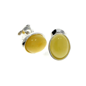 Designer Silver & Amber Stud Earrings in Cognac - SilverAmberJewellery