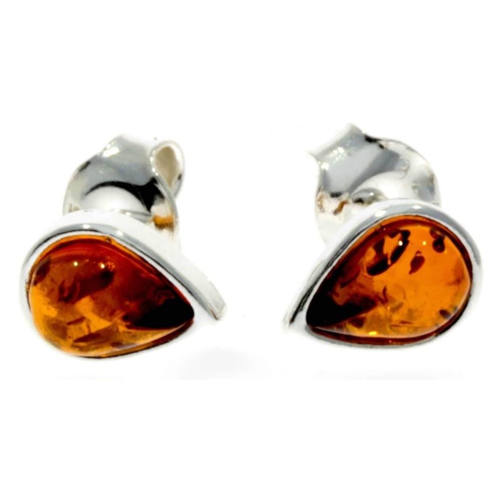 Designer Silver & Amber Stud Earrings Little Pears - SilverAmberJewellery