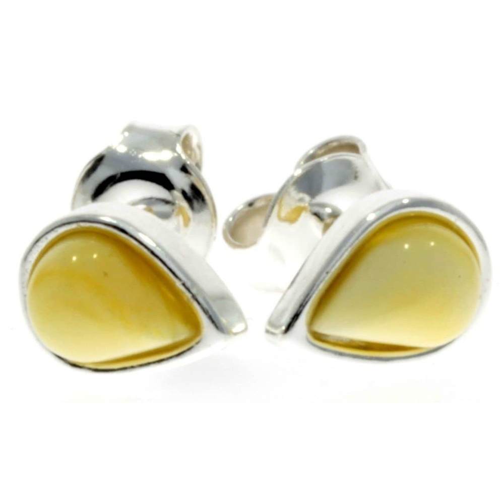 Designer Silver & Amber Stud Earrings Little Pears - M638