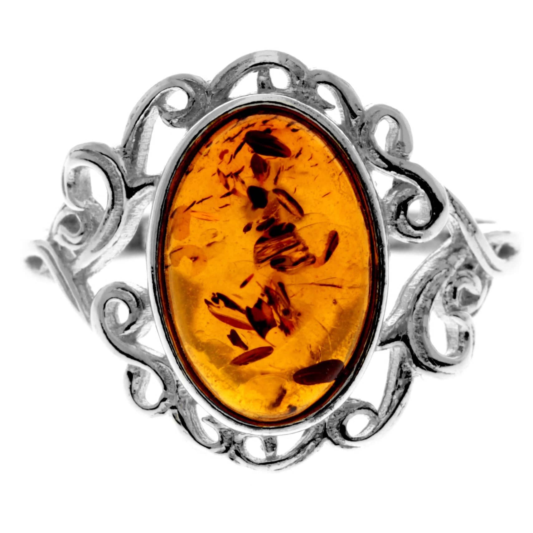 925 Sterling Silver & Genuine Baltic Amber Modern Ring - M733
