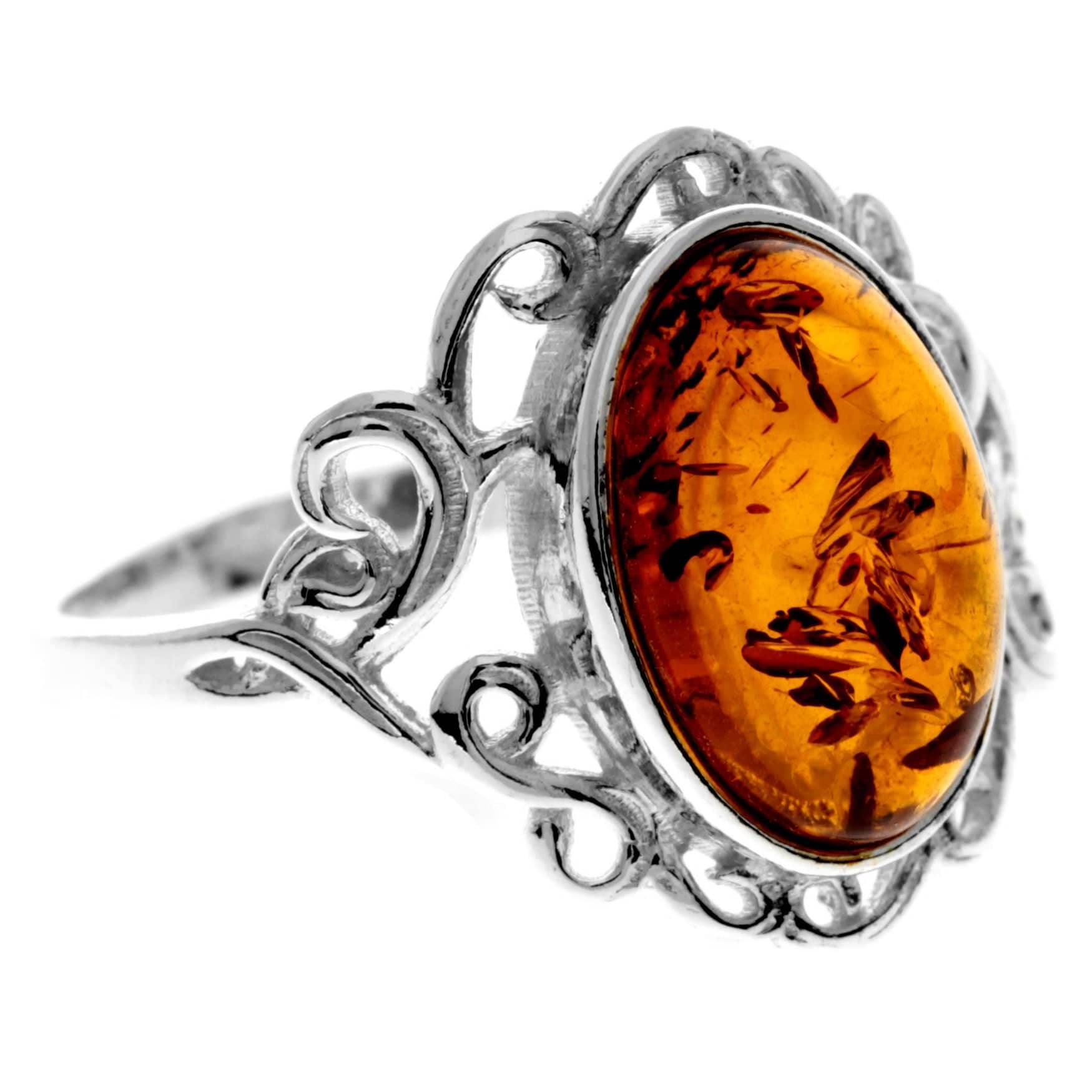 925 Sterling Silver & Genuine Baltic Amber Modern Ring - M733