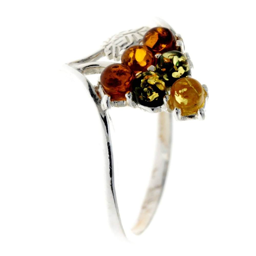 925 Sterling Silver & Genuine Baltic Amber Flower Ring - M735