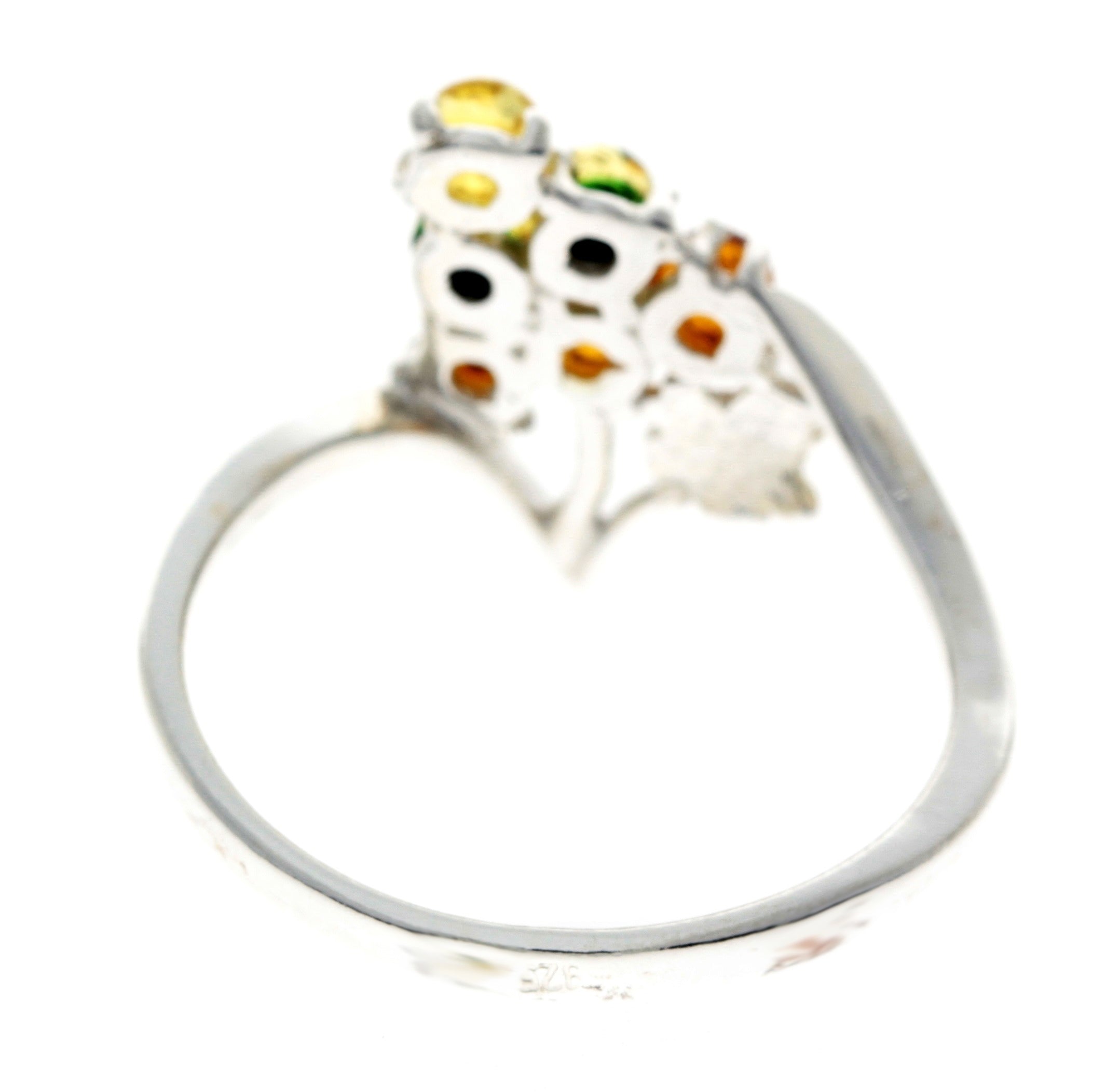 925 Sterling Silver & Genuine Baltic Amber Flower Ring - M735