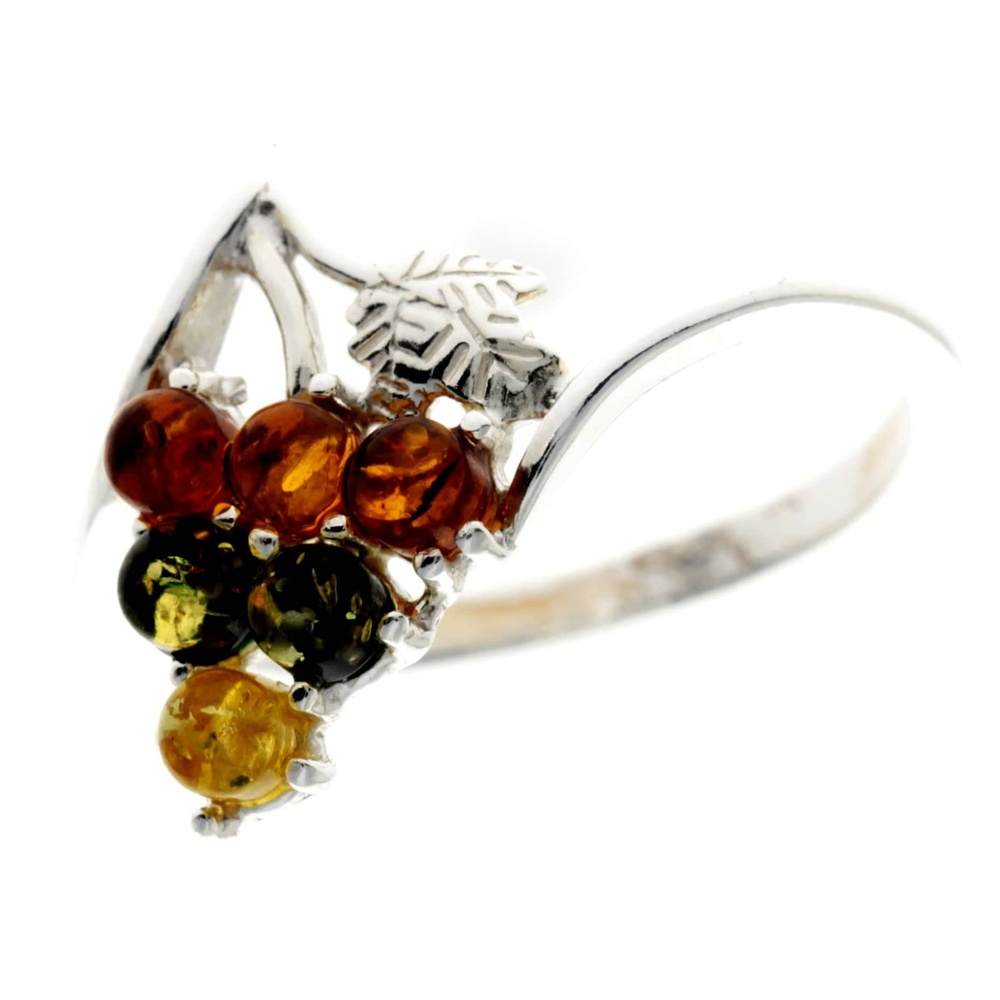 925 Sterling Silver & Genuine Baltic Amber Flower Ring - M735