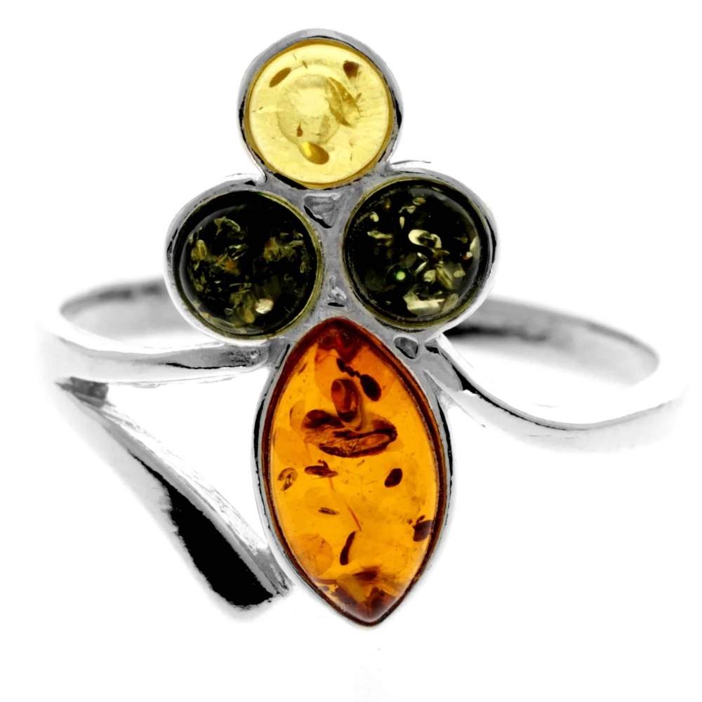 925 Sterling Silver & Genuine Baltic Amber Modern Ring - M736
