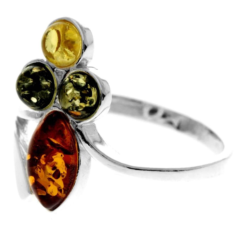 925 Sterling Silver & Genuine Baltic Amber Modern Ring - M736