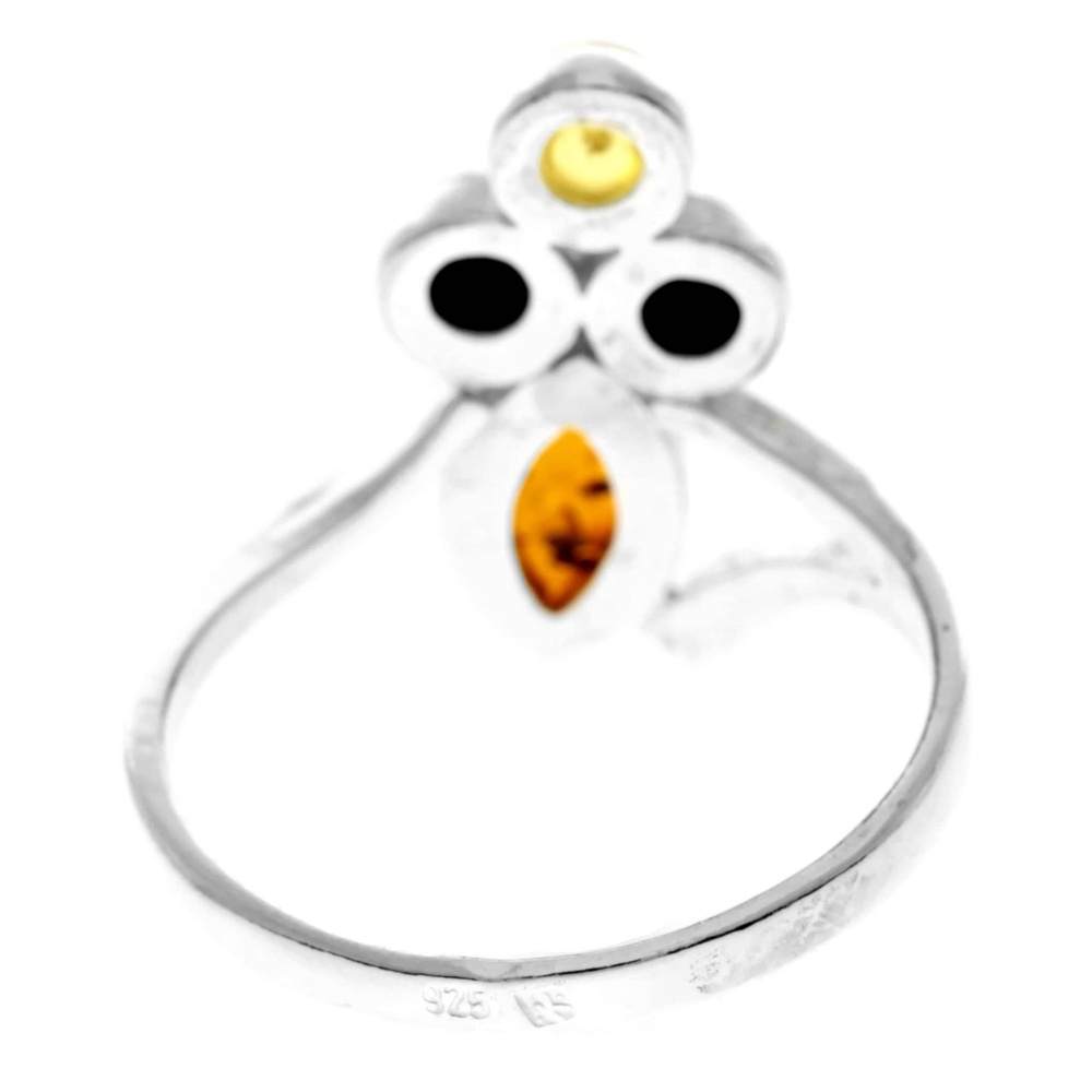 925 Sterling Silver & Genuine Baltic Amber Modern Ring - M736