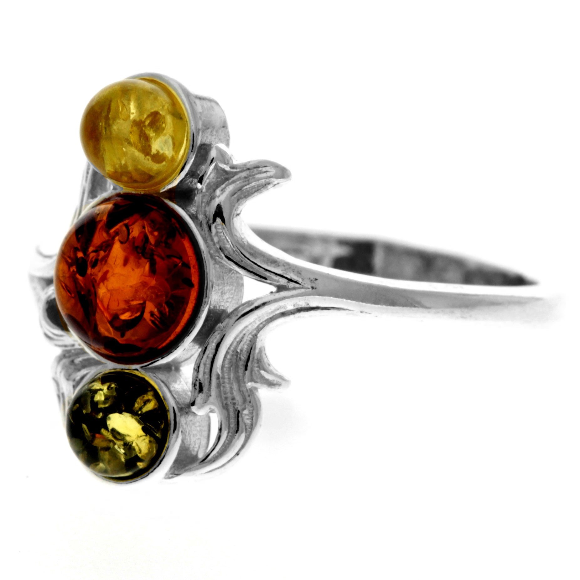 925 Sterling Silver & Genuine Baltic Amber Modern Ring - M737