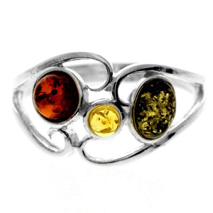 925 Sterling Silver & Genuine Baltic Amber Modern Ring - M738