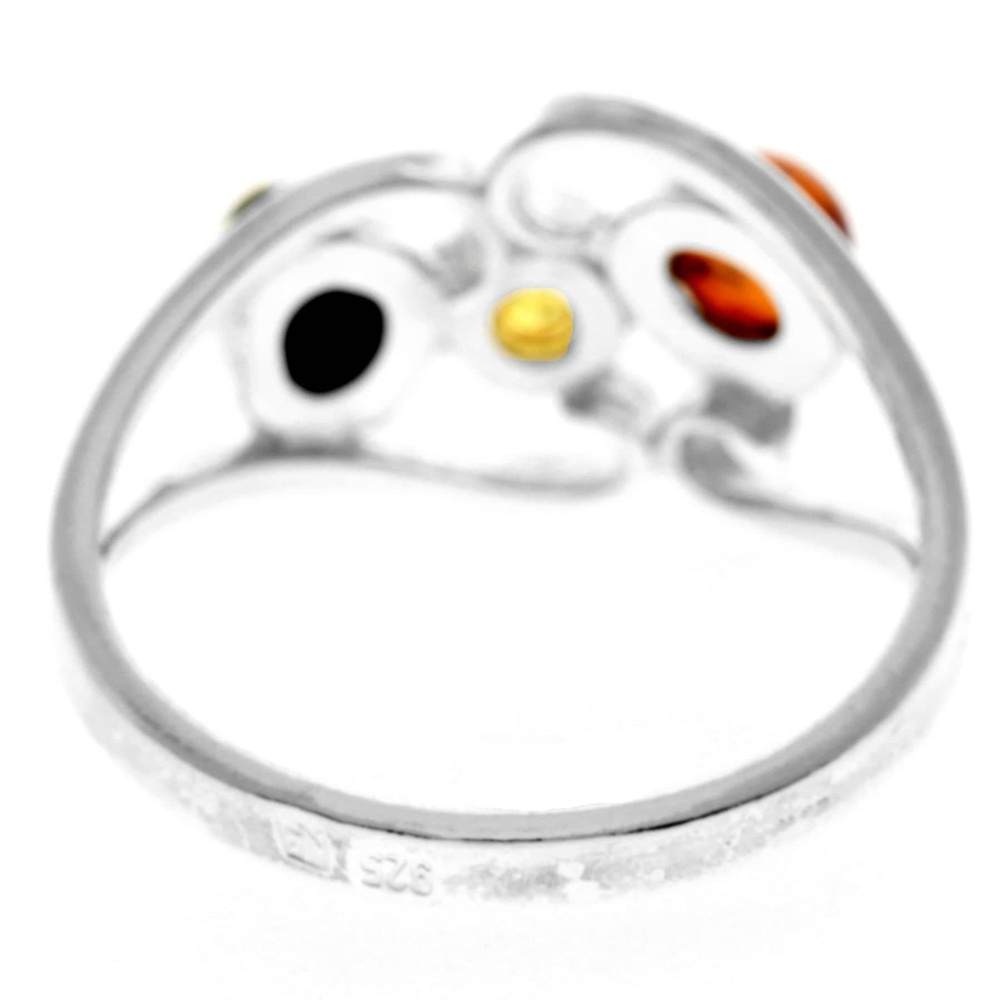 925 Sterling Silver & Genuine Baltic Amber Modern Ring - M738