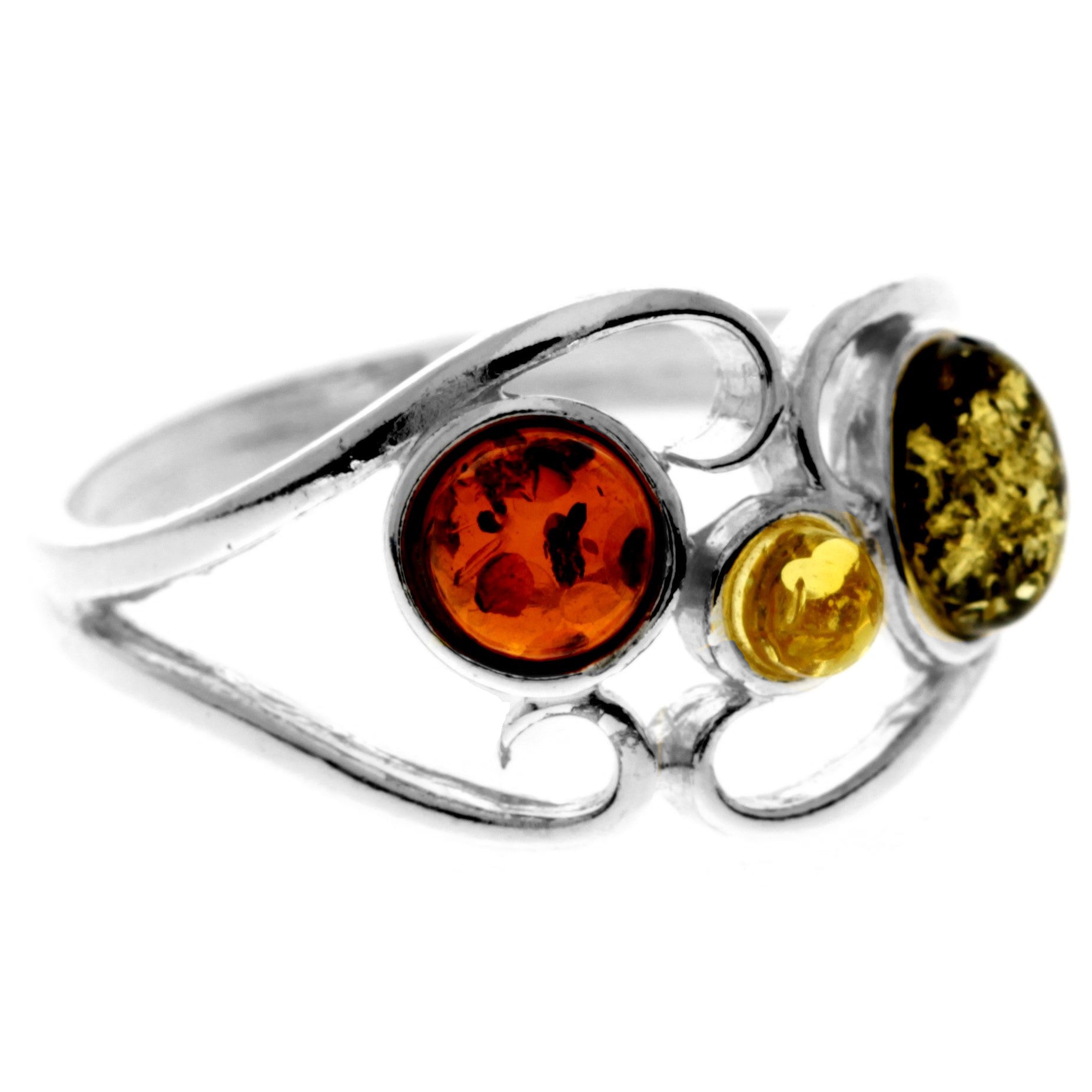 925 Sterling Silver & Genuine Baltic Amber Modern Ring - M738